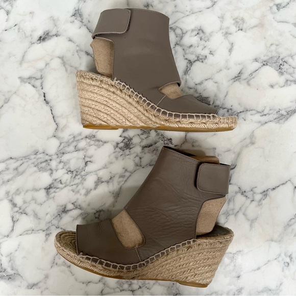 VINCE Gray Taupe Velcro Peep Toe Espadrille Wedge Sandals Size 8 - Picture 6 of 11